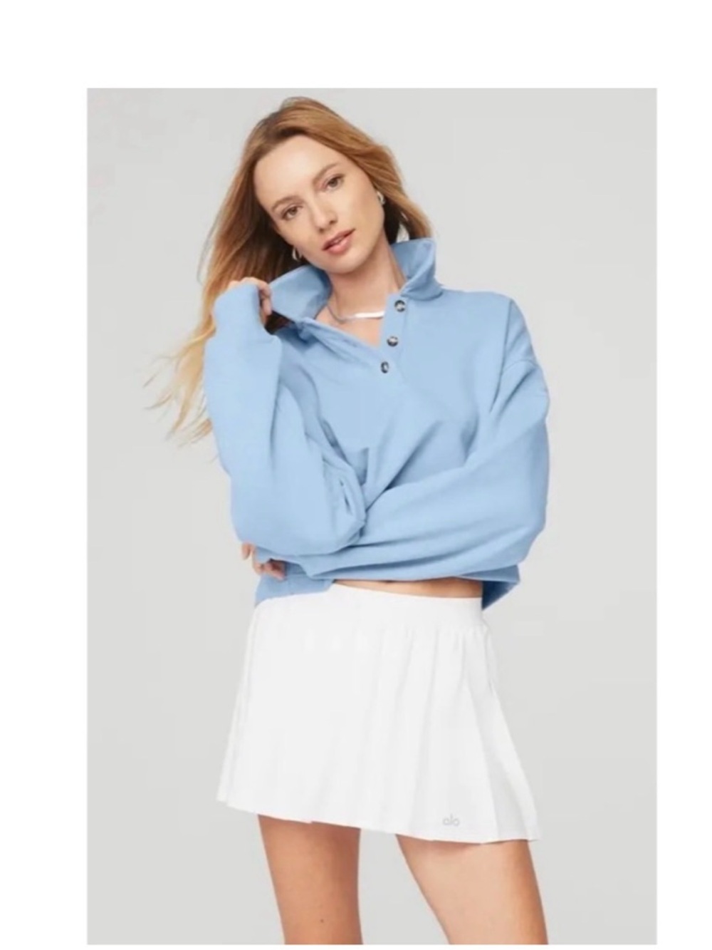 NEW WITH TAGS ALO Yoga Light Blue Polo Henley Pullover Sweater